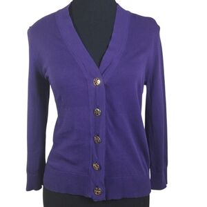 Tory Burch Deep Purple Cardigan with Gold Buttons Size Small